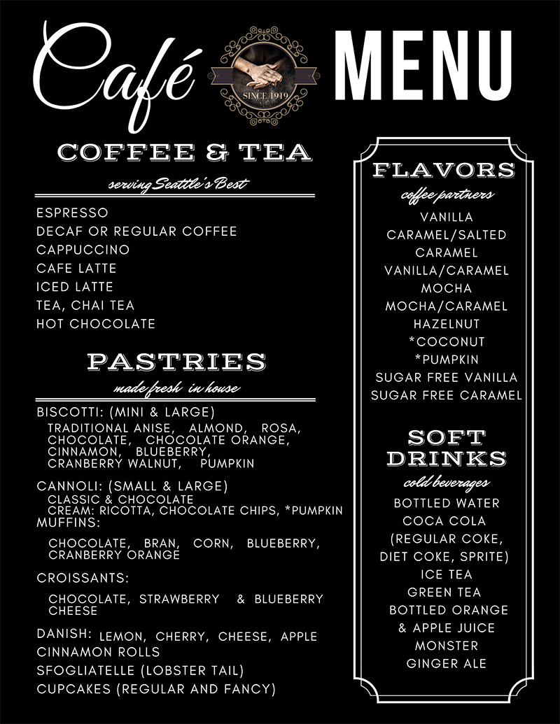 cafe bakery menu