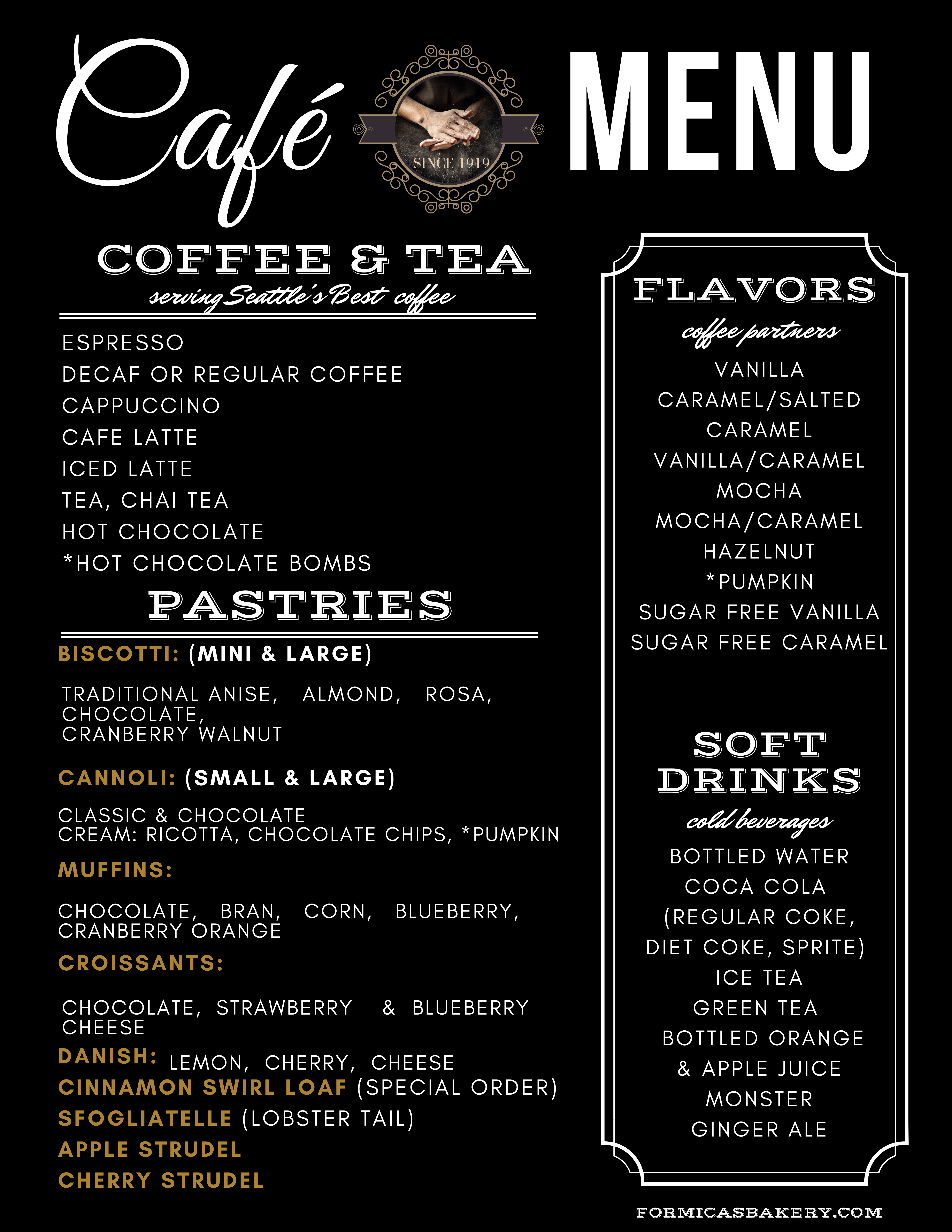 Formicas Bakery Cafe Menu Page 1